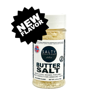 This is a new flavor introduced by Salty Provisions, Butter Salt,  features the famous Norwegian Flaky Sea Salt. This Blend is great for all Meats, Eggs Veggies, Popcorn. Great for Keto & Carnivore Diets!