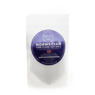 Norwegian Fine Flake Sea Salt front view of bulk bag. Made for you by Salty Provisions.