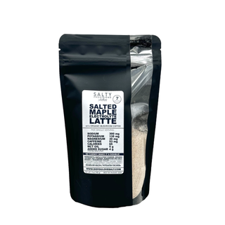 SALTED MAPLE ELECTROLYTE LATTE made with Organic MCT + Organic Mushroom Coffee. Just mix with Hot or cold water. Made for you by Salty Provisions.