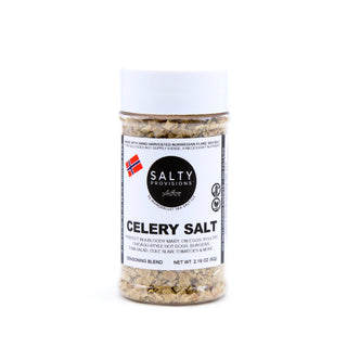 Salty Provisions CELERY SALT made with Norwegian Flake Sea Salt. If you like celery salt, you'll love our blend! It is made with hand harvested Norwegian Flake Sea Salt, dried celery stalks and leaves, celery powder and celery seed.