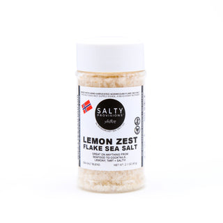 Salty Provisions Lemon Zest Flake Sea Salt adds a salty lemony flavor to your favorite cocktail rim or try a sprinkle on grilled chicken, veggies or a salad. 