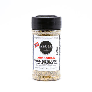 A low sodium version of one of our most popular flavors, WANDERLUST FLAKE SEA SALT BLEND. This flavor has 80% less sea salt than the regular blend.